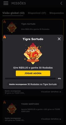 Captura de tela na Gol de Bet exibindo uma das missões do cassino com recompensa de rodadas grátis.
