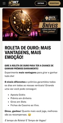 Captura de tela mostra promoção Roleta de Ouro na BetMGM.
