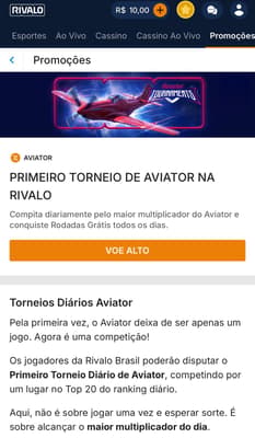 Captura de tela do Torneio de Aviator da Rivalo.