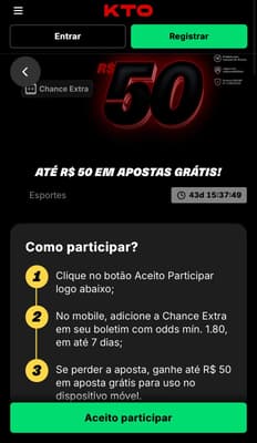 Captura da tela da promoção Chance Extra na plataforma de 5 reais KTO.