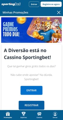 Captura de tela da promoção Ganhe Prêmios Todo Dia na Sportingbet, um dos melhores cassinos com rodadas grátis.
