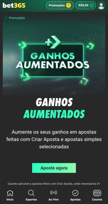 Captura de tela da promoção Ganhos Aumentados para a Champions League na bet365.
