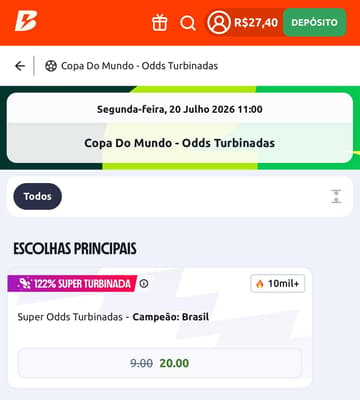 Captura da tela de Odds Turbinadas na Copa do Mundo na Betano.