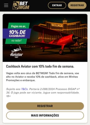 Captura de tela do bônus da BetMGM Cashback Aviator.