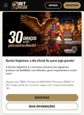Captura de tela do bônus da BetMGM Quinta Vegastica.