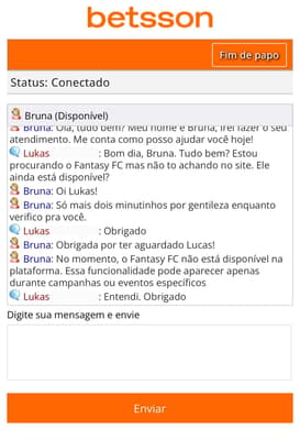 Captura de tela do suporte sobre o fantasy game da Betsson.