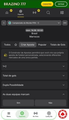 Captura de tela com a ferramenta Criar Aposta para um dos favoritos da Copa do Mundo 2026 na Brazino777.