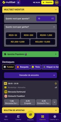 Captura de tela do Multibet-Mentor, função da Multibet que está disponível para apostas nos favoritos da Copa do Mundo 2026.
