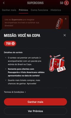 Captura de tela da promoção "Missão: Você na Copa" da Superbet.