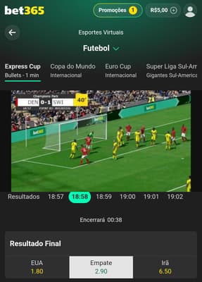 Captura de tela do futebol virtual na bet365.