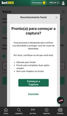 Captura da tela de verificação de identidade na bet365.