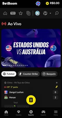 Captura de tela da seção de apostas ao vivo da BetBoom.