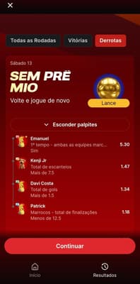 Captura de tela dos bilhetes realizados no programa Passa a Bola na Superbet no jogo do Brasil e Marrocos pela Copa do Mundo 2026.