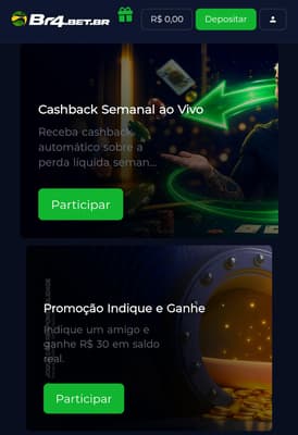 Captura de tela dos bônus BR4BET disponíveis.