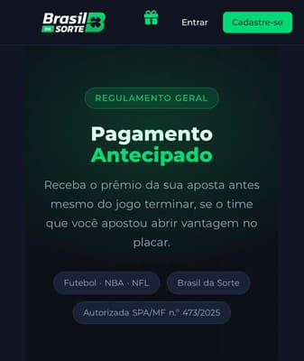 Captura de tela do Pagamento Antecipado na Brasil da Sorte.