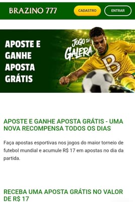 Captura de tela da oferta Aposte e Ganhe da Brazino777 disponível para os jogos da Copa do Mundo de 2026.