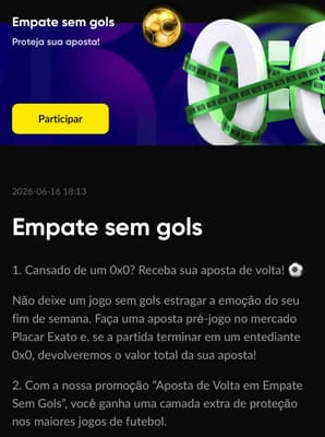 Captura de tela da promoção Empate sem gols na BetBoom.