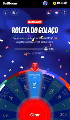 Captura de tela da promoção Roleta do Golaço na BetBoom.
