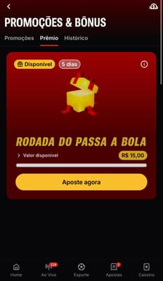 Captura de tela mostra o bônus ganho no Passa a Bola.