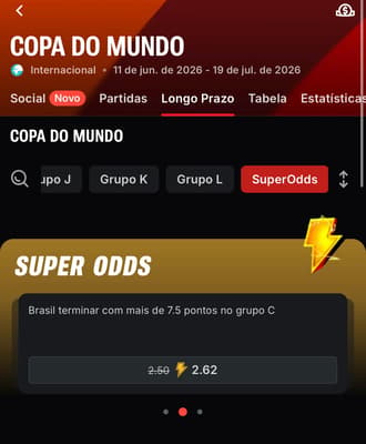 Captura de tela mostra as Super Odds da Superbet na Copa do Mundo.