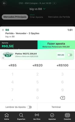 Captura da tela do bilhete de apostas na bet365 em CS2.