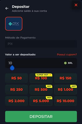 Captura de tela de um depósito sendo realizado na Esportiva Bet.