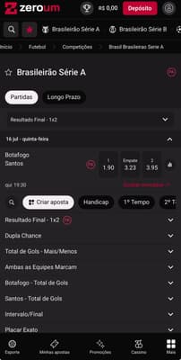 Captura de tela do Criar Aposta na Zeroum Bet.