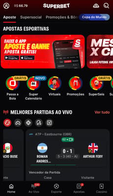 Captura da tela inicial da plataforma de 1 real Superbet,