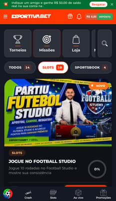 Captura da tela de missões com rodadas grátis na Esportiva Bet.