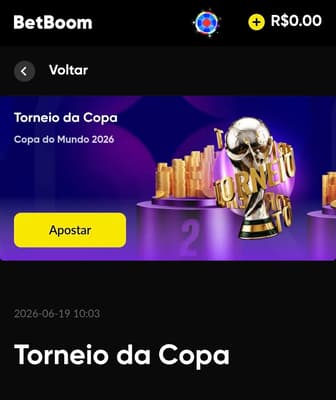 Captura de tela da BetBoom exibindo o Torneio da Copa do Mundo com prêmios de R$150.000.