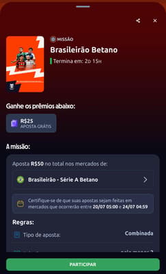 Captura de tela da missão Copa do Mundo da Betano.