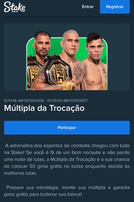 Captura de tela da promoção Múltipla da Trocação, com o código Stake.