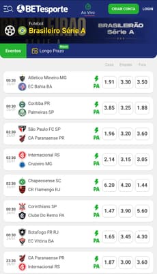Captura da tela de apostas em futebol na BETesporte.