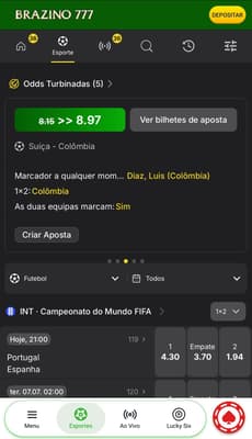 Captura da tela de apostas na Brazino777, um dos melhores sites de apostas na Copa do Mundo.