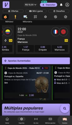 Captura da tela de apostas na Vupi, um dos melhores sites de apostas na Copa do Mundo.