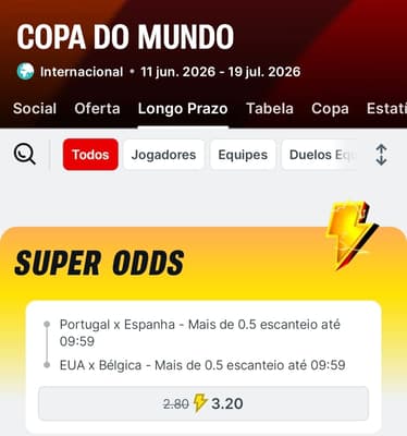 Captura de tela mostra as Super Odds da Superbet na Copa do Mundo.