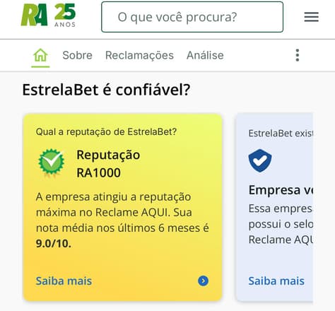 Captura de tela da conta da Estrela Bet no Reclame Aqui.