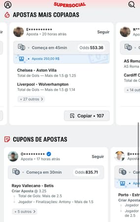 Captura da tela do Supersocial na casa de apostas no Campeonato Paulista Superbet.