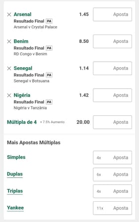 Captura de tela das apostas múltiplas na bet365