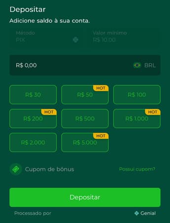 Captura de tela de depósito na Lotogreen.