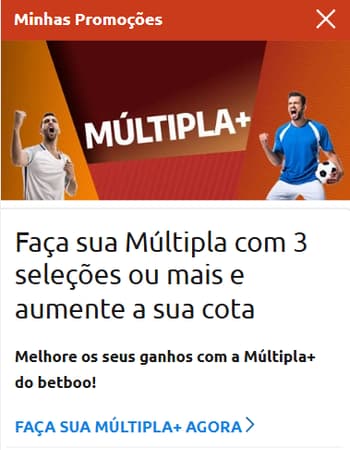 Promoção Múltipla+ Betboo com aumento de cota em apostas combinadas