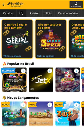Captura da tela de cassino na Betfair.