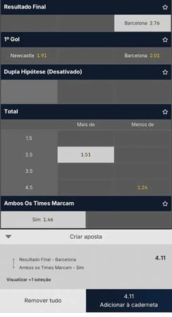 Captura de tela do Criar aposta no Betnacional App