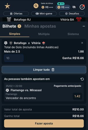 Captura de tela do bilhete de apostas da Estrela bet.