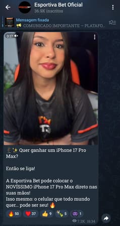 Captura de tela do grupo de apostas esportivas da Esportiva Bet