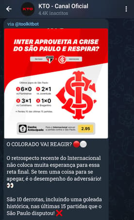 Captura de tela do grupo de apostas esportivas da KTO