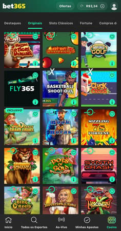 Captura de tela do catálogo de jogos de cassino originais da bet365.