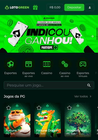 Captura de tela do bônus Indicou Ganhou do cassino Lotogreen