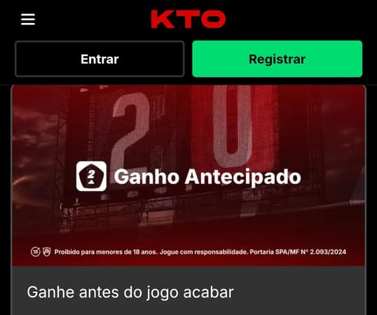 Captura de tela do Ganho Antecipado na KTO