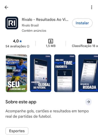 Captura de tela do aplicativo da Rivalo na Play Store.
